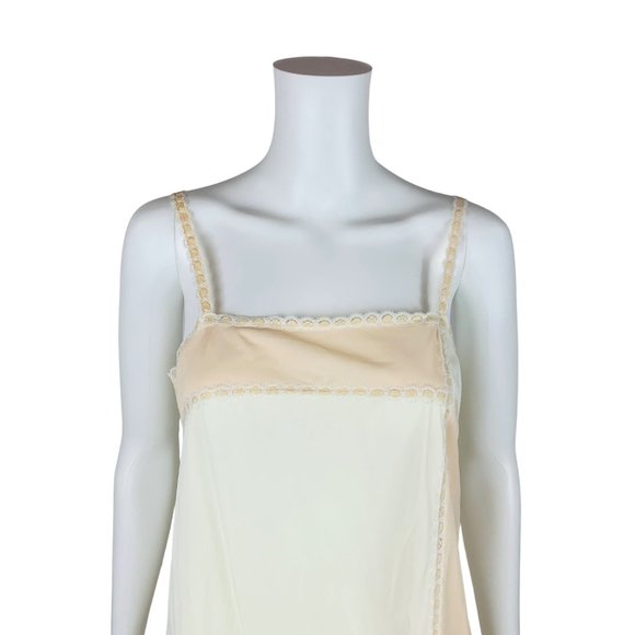 Vintage 60s Checkerboard Slip Pale Peach Cream Lace Trim Lingerie - Picture 2 of 8